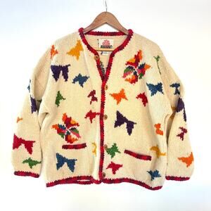 Vintage Amano Cardigan Bolivia 100% Wool sweater with butterflies